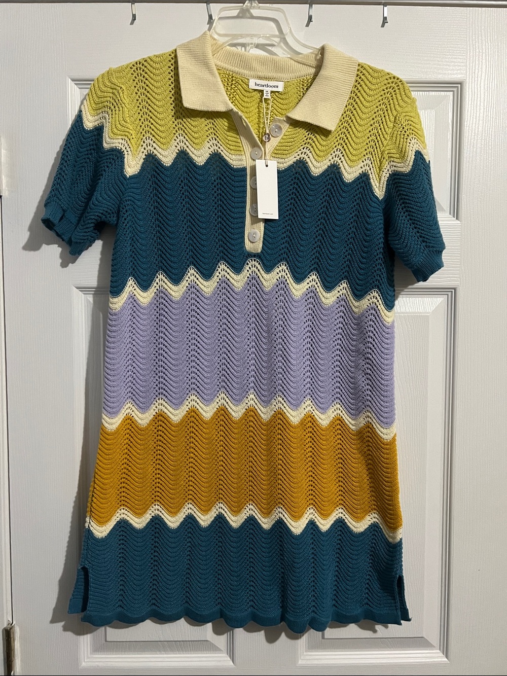 Heartloom Teal, Cream & Lime Open Knit Button